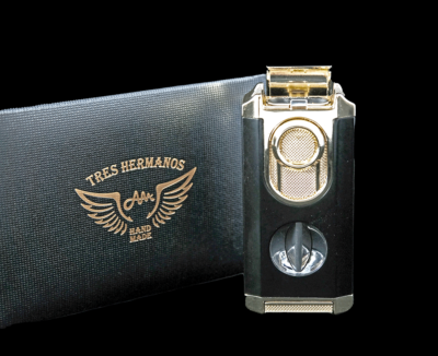 Briquet chalumeau 3 torches noir-doré